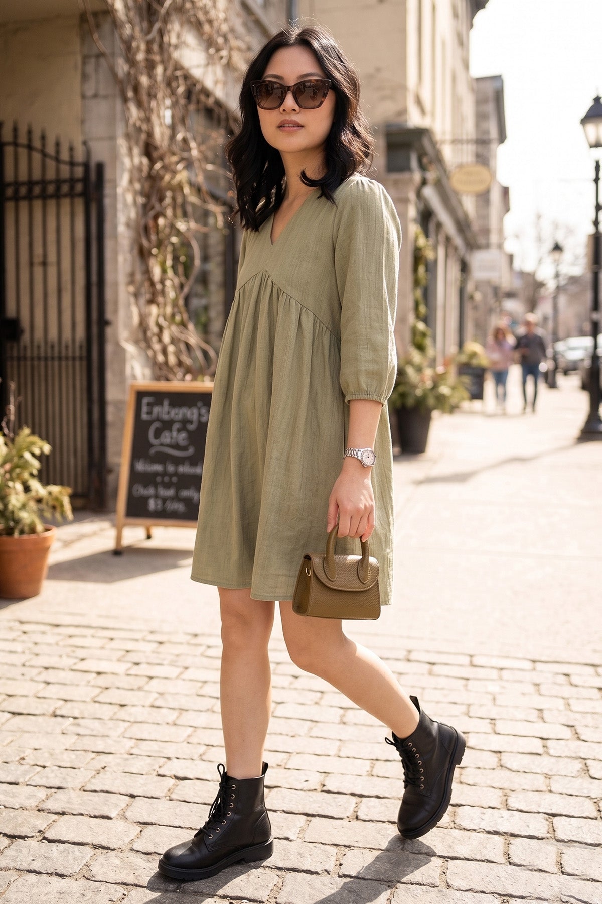 Sage Weave Textured Mini Dress