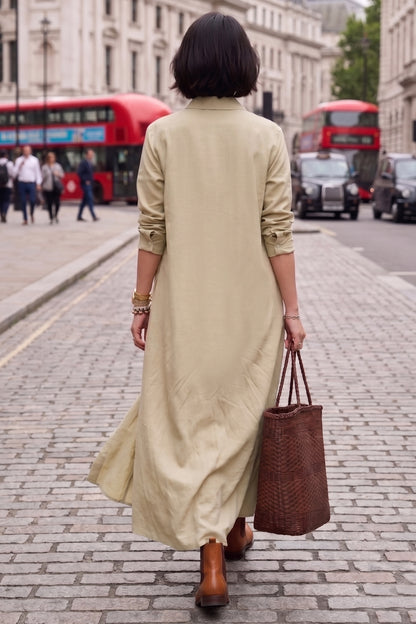 Sage Cotton Maxi Shirt Dress