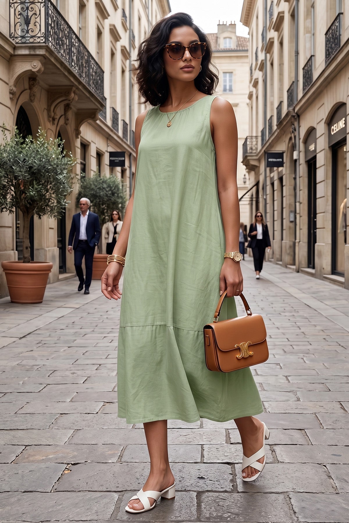 Sage Cotton Sleeveless Dress