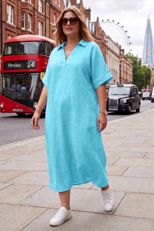 Sky Blue V-Neck Collar Dress