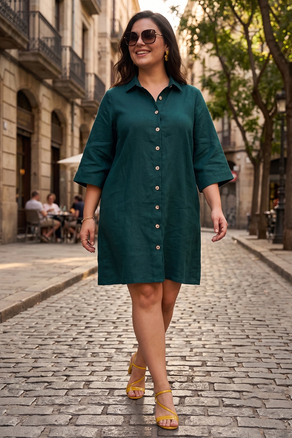 Teal Green Button Shirt Dress