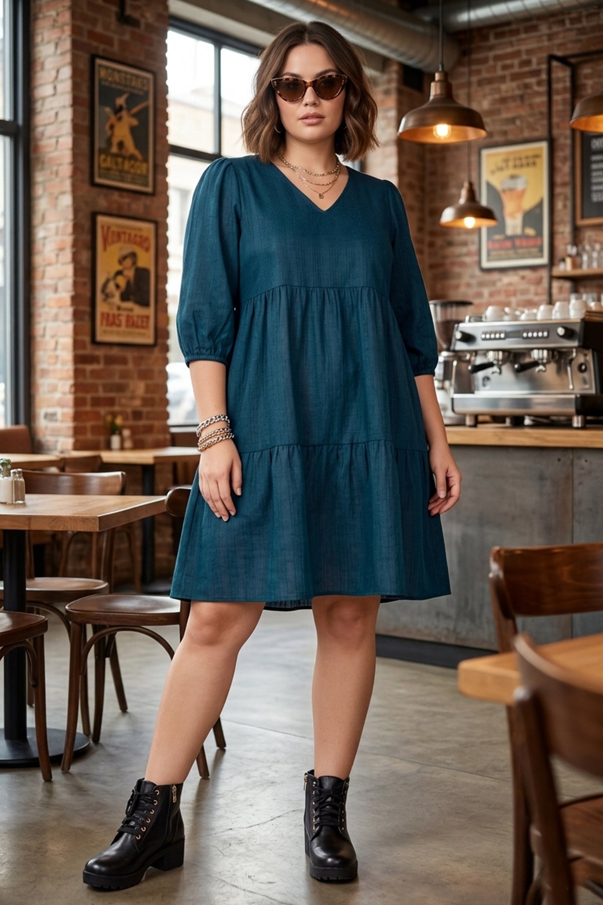 Teal Tier Weave Texture Dress