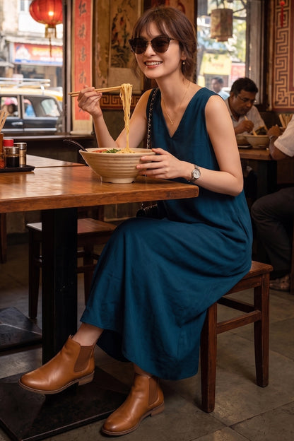 Teal A-Line Cotton Maxi Dress