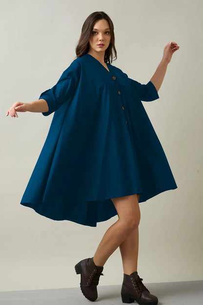 Buy Teal Blue Cotton Oversize Dress by SNEHA B