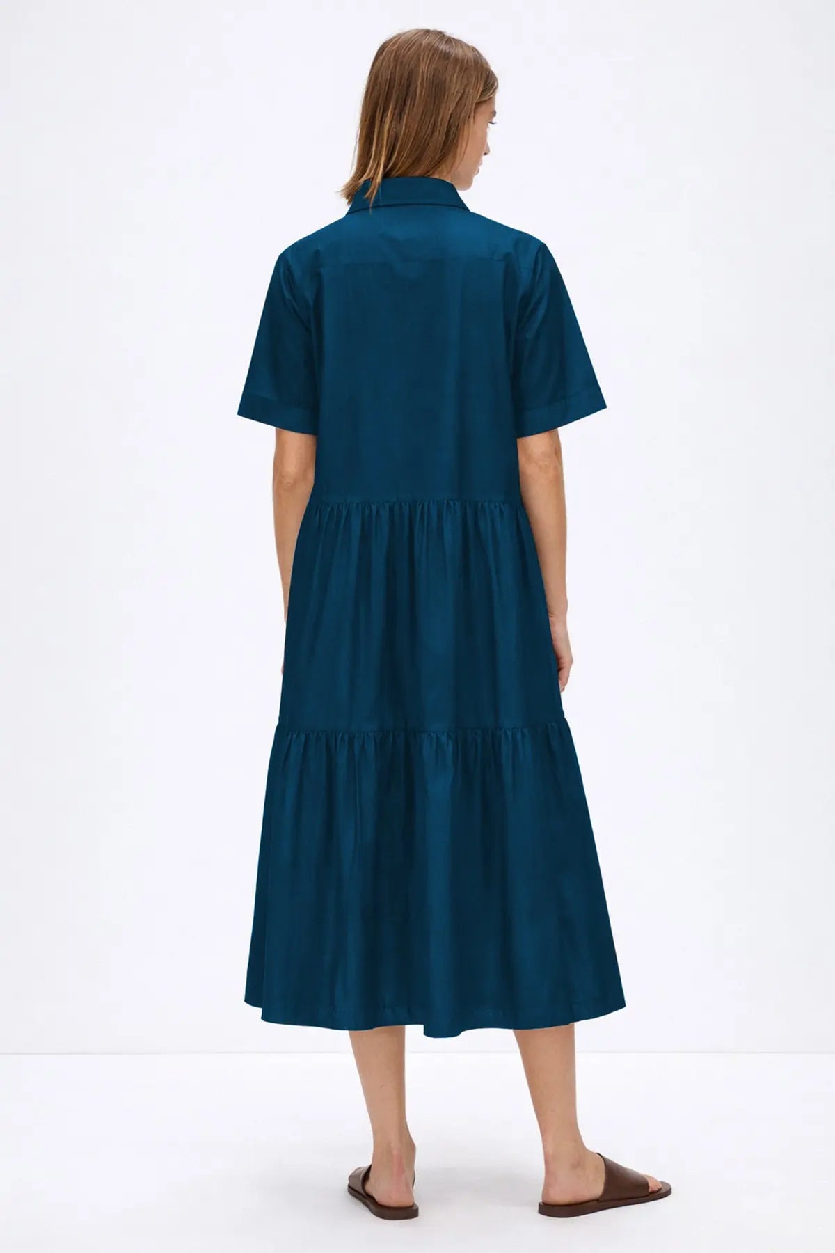 Teal Button Tiered Midi Dress SNEHA B