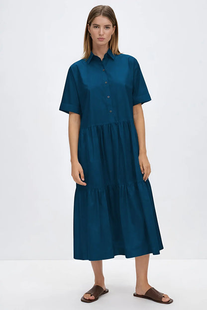 Shop Teal Button Tiered Midi Dress for women by SNEHA B