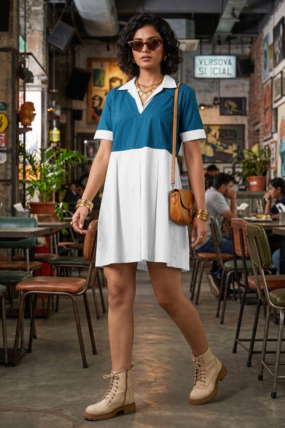 Teal & Chalk Colourblock Dress