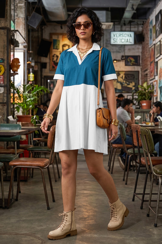 Teal & Chalk Colourblock Dress