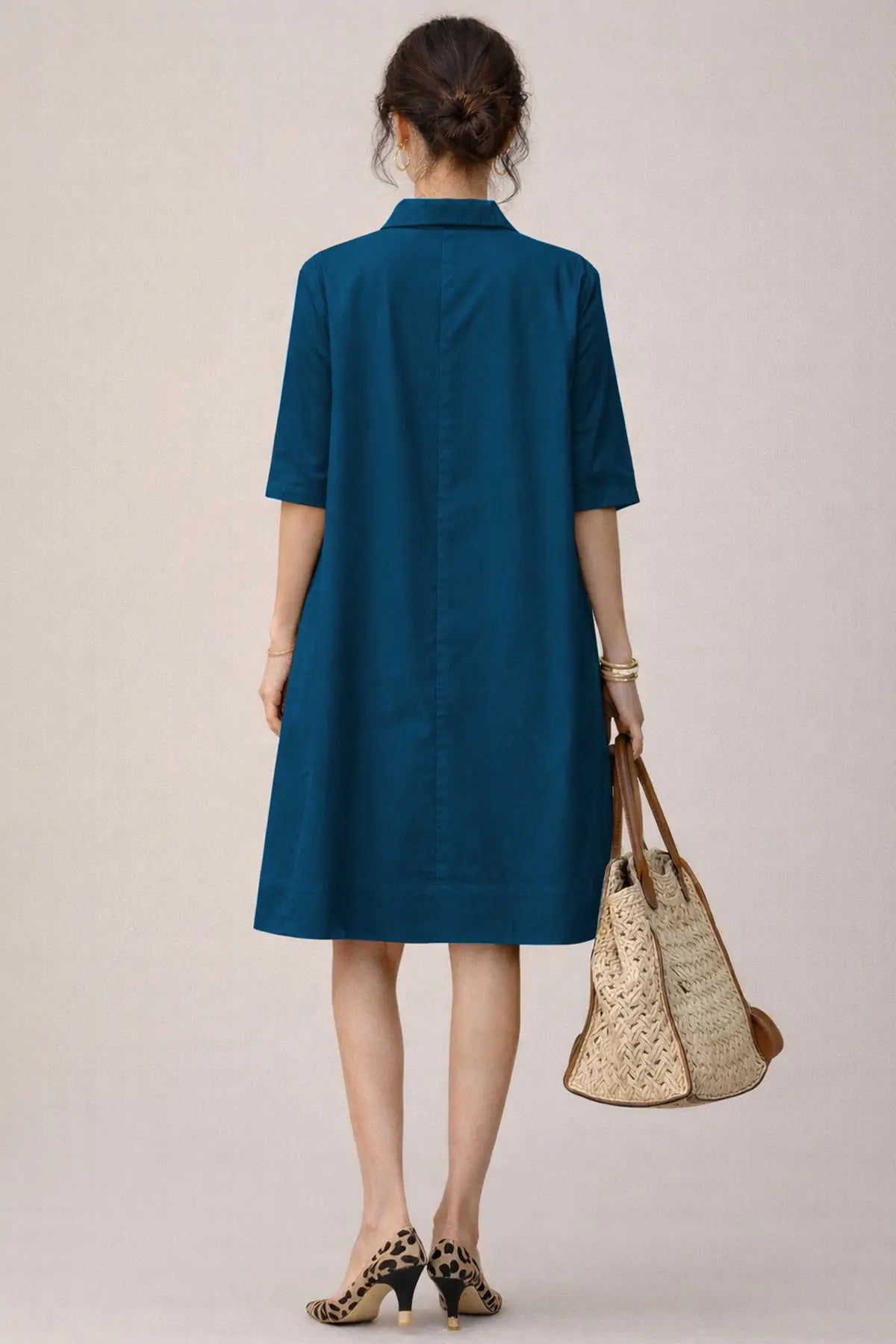 Teal Cotton Box Pleated Dress SNEHA B