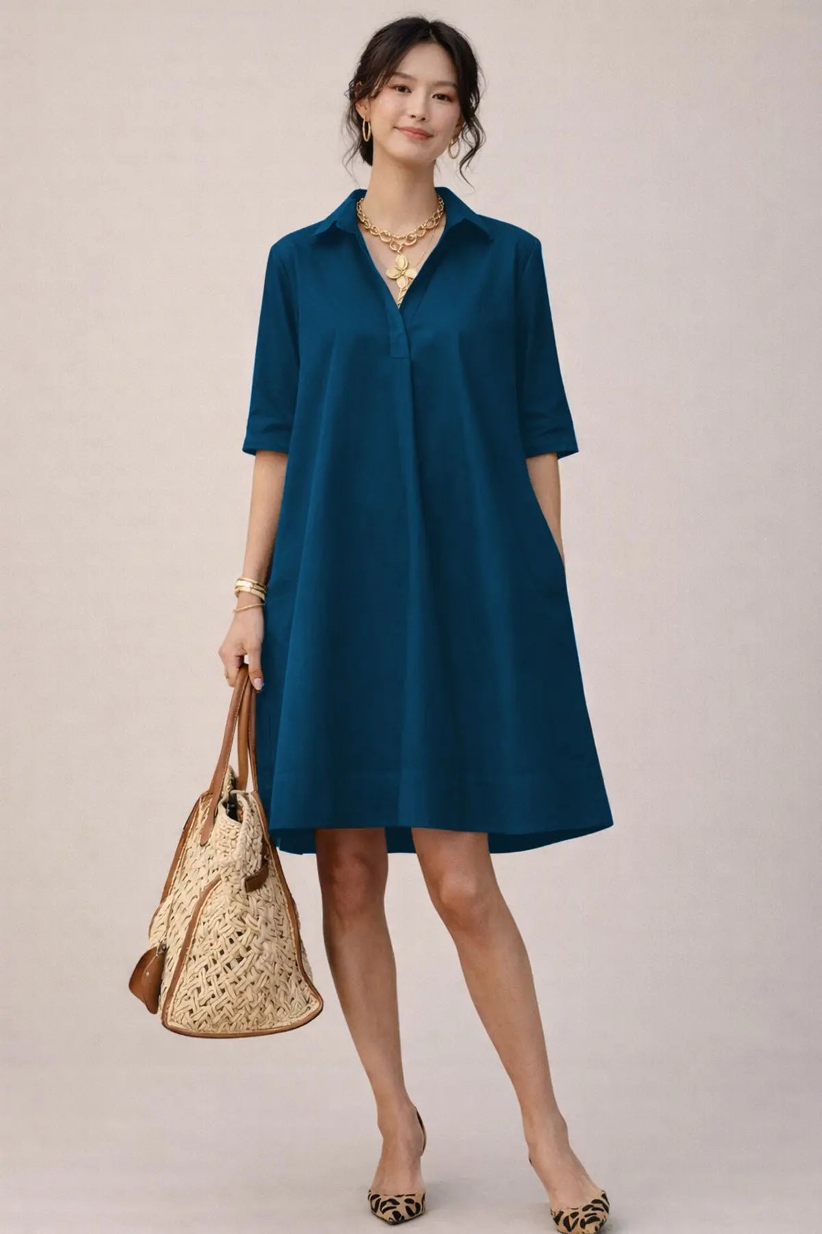 Shop Teal Cotton Box Pleated Dress for women by SNEHA B