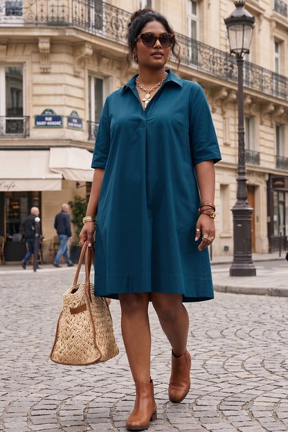 Teal Cotton Box Pleated Dress