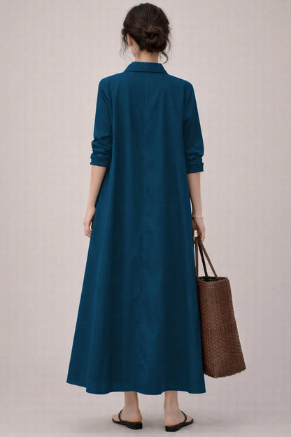Teal Cotton Maxi Shirt Dress SNEHA B