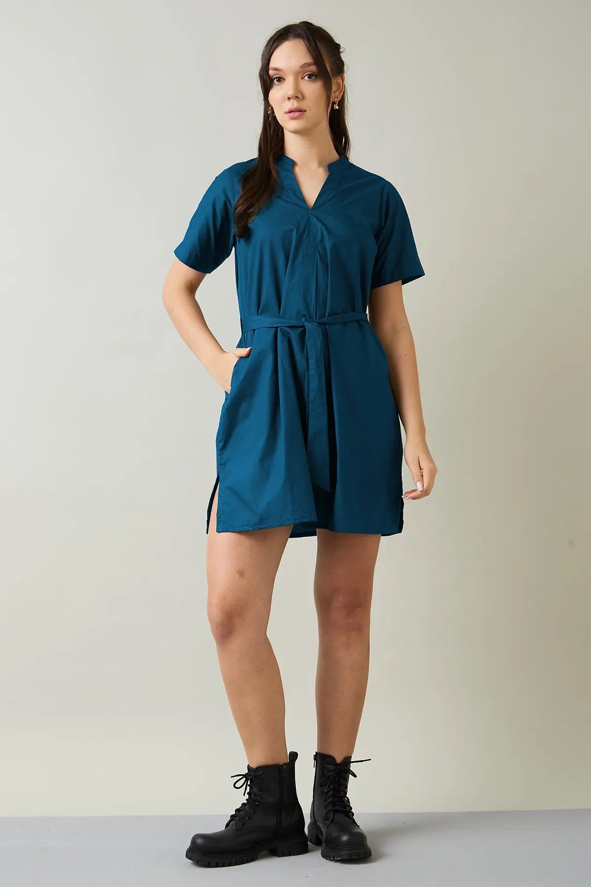 Teal Cotton Mini Dress & Belt SNEHA B