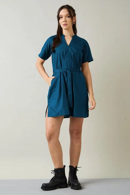 Teal Cotton Mini Dress & Belt SNEHA B