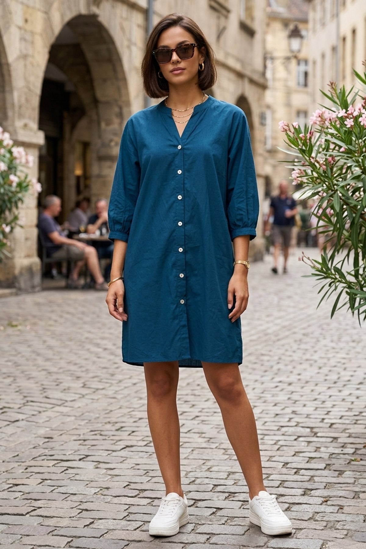Teal Relaxed Shirt Style Dress