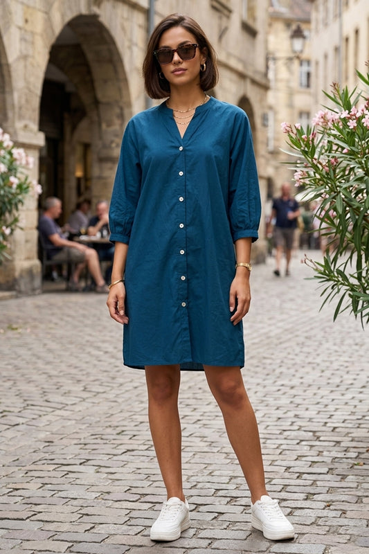 Teal Relaxed Shirt Style Dress