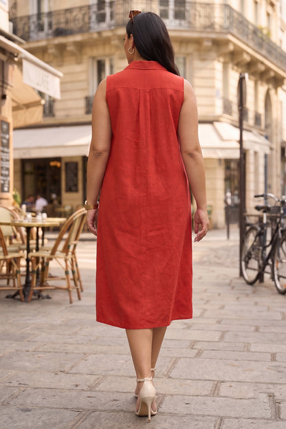 Tomato Sleeveless Shirt Dress