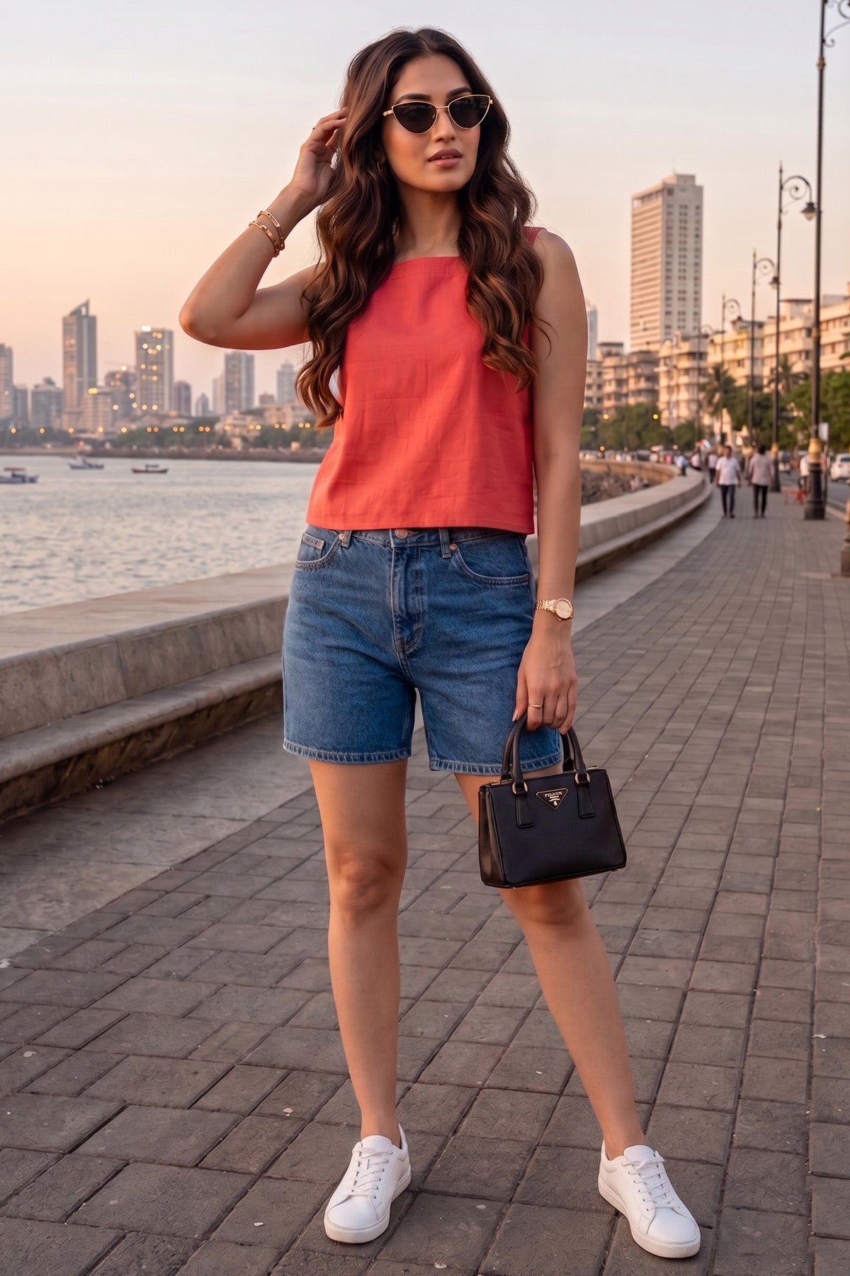 Shop Tomato Cotton Linen Crop Top by SNEHA B