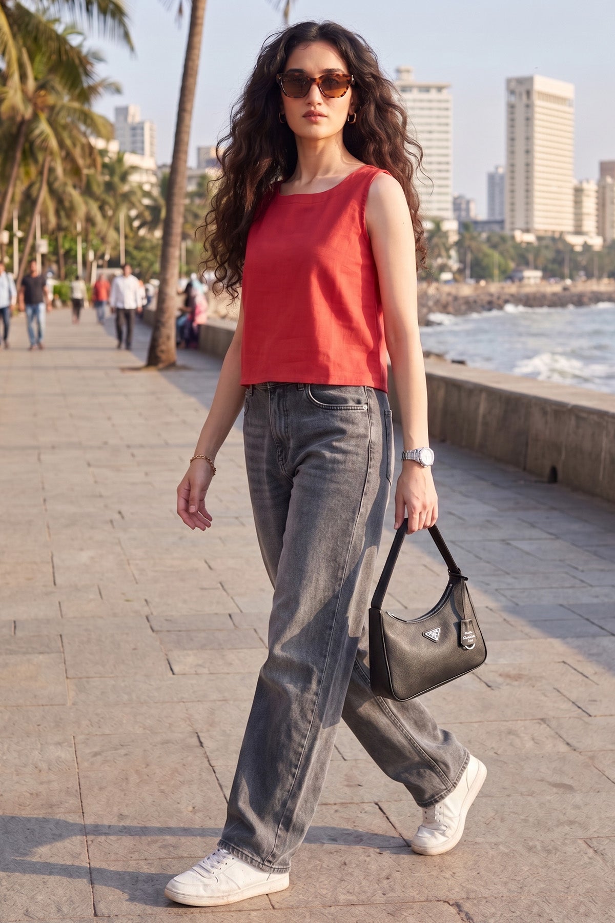 Tomato Cotton Linen Crop Top