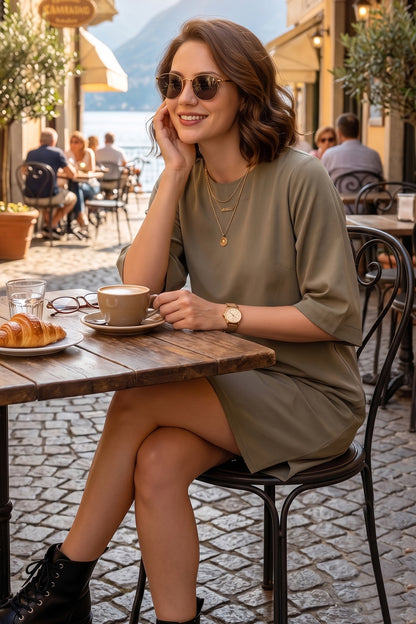 Warm Grey Cotton Mini Dress