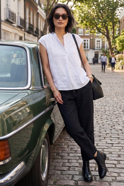 White Cotton Box Pleated Top