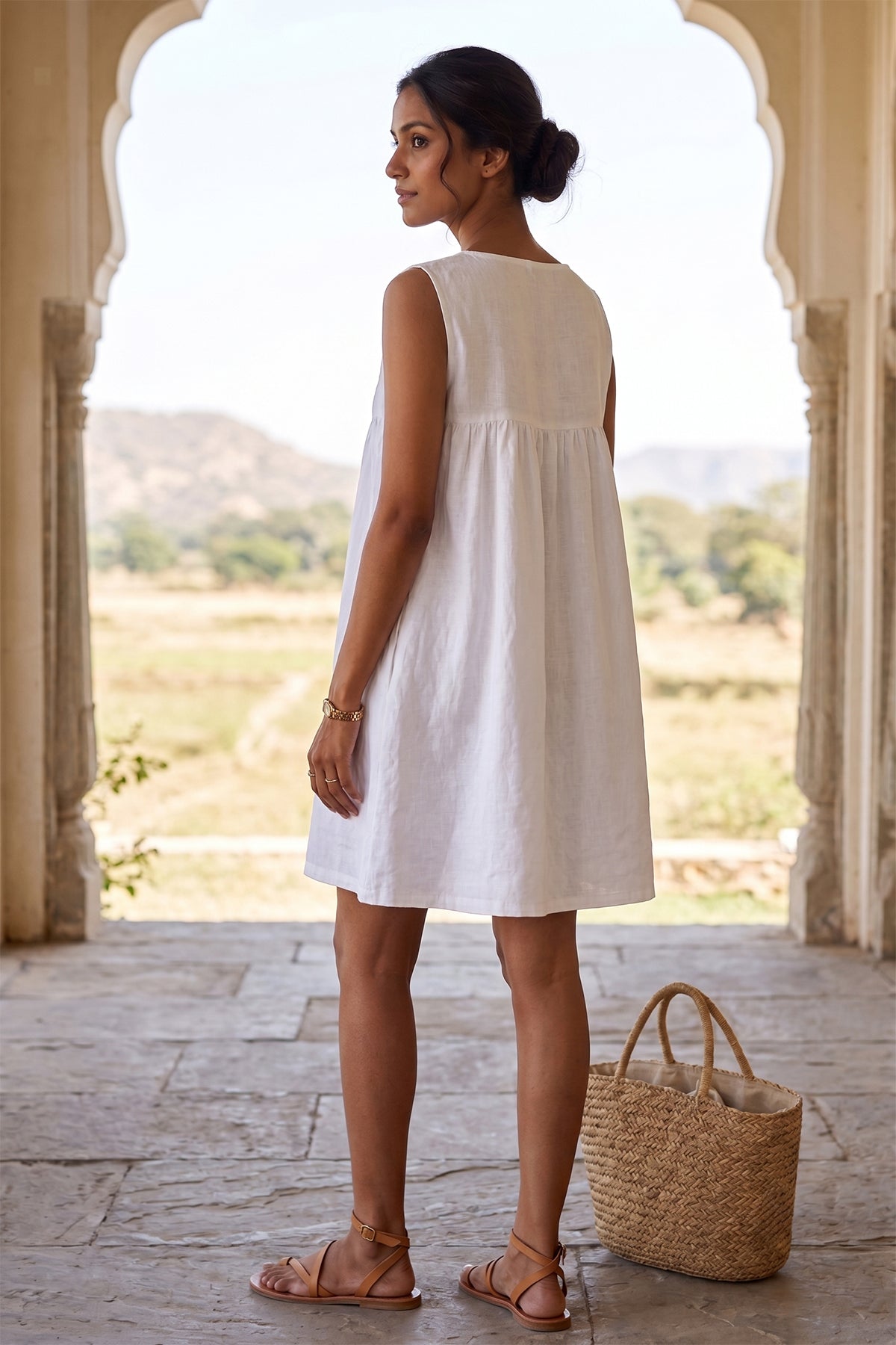 White Gathered Chic Mini Dress