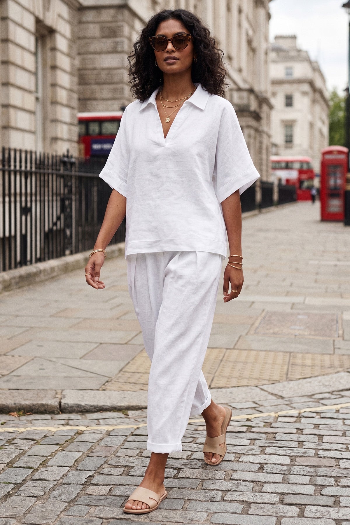 White Half Sleeves Collar Top