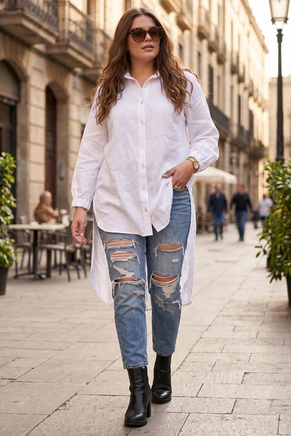 White High Low Buttoned Shirt