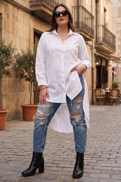 White High Low Buttoned Shirt