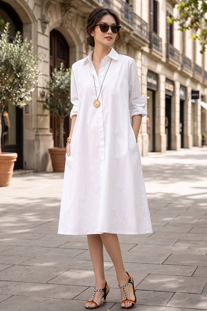 White Knee Length Shirt Dress