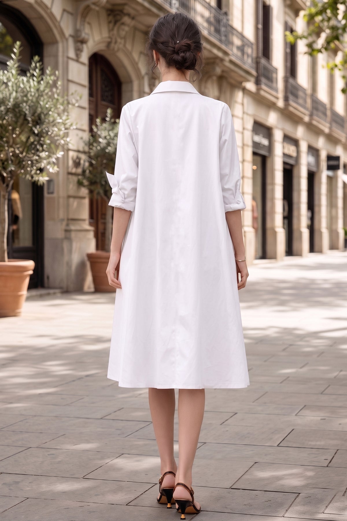 White Knee Length Shirt Dress