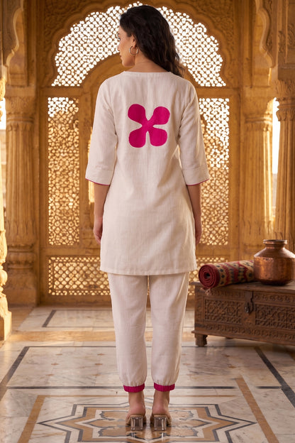 White Silk Patchwork Kurta Set