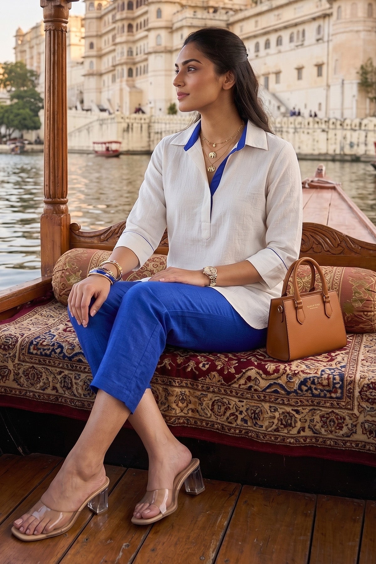 White Silk Short Tunic & Pants