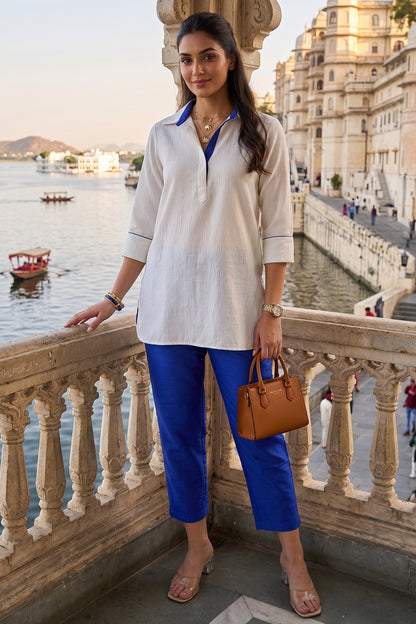 White Silk Short Tunic & Pants