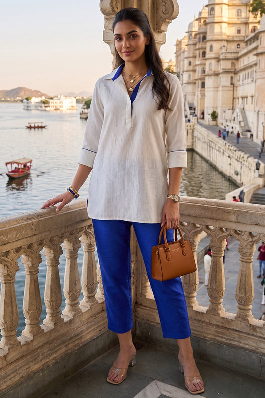 White Silk Short Tunic & Pants