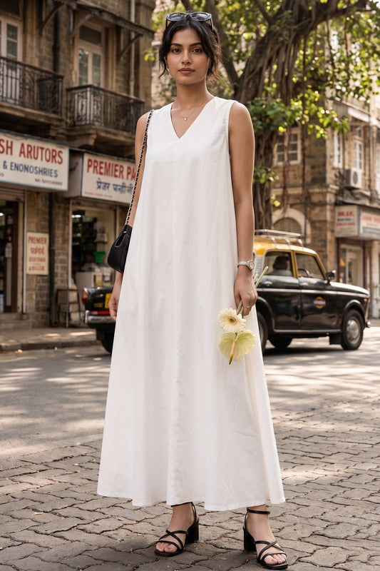 White A-Line Cotton Maxi Dress