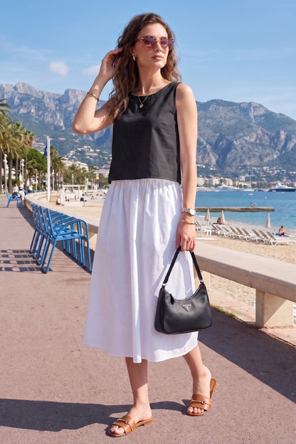 White Cotton A-Line Casual Skirt
