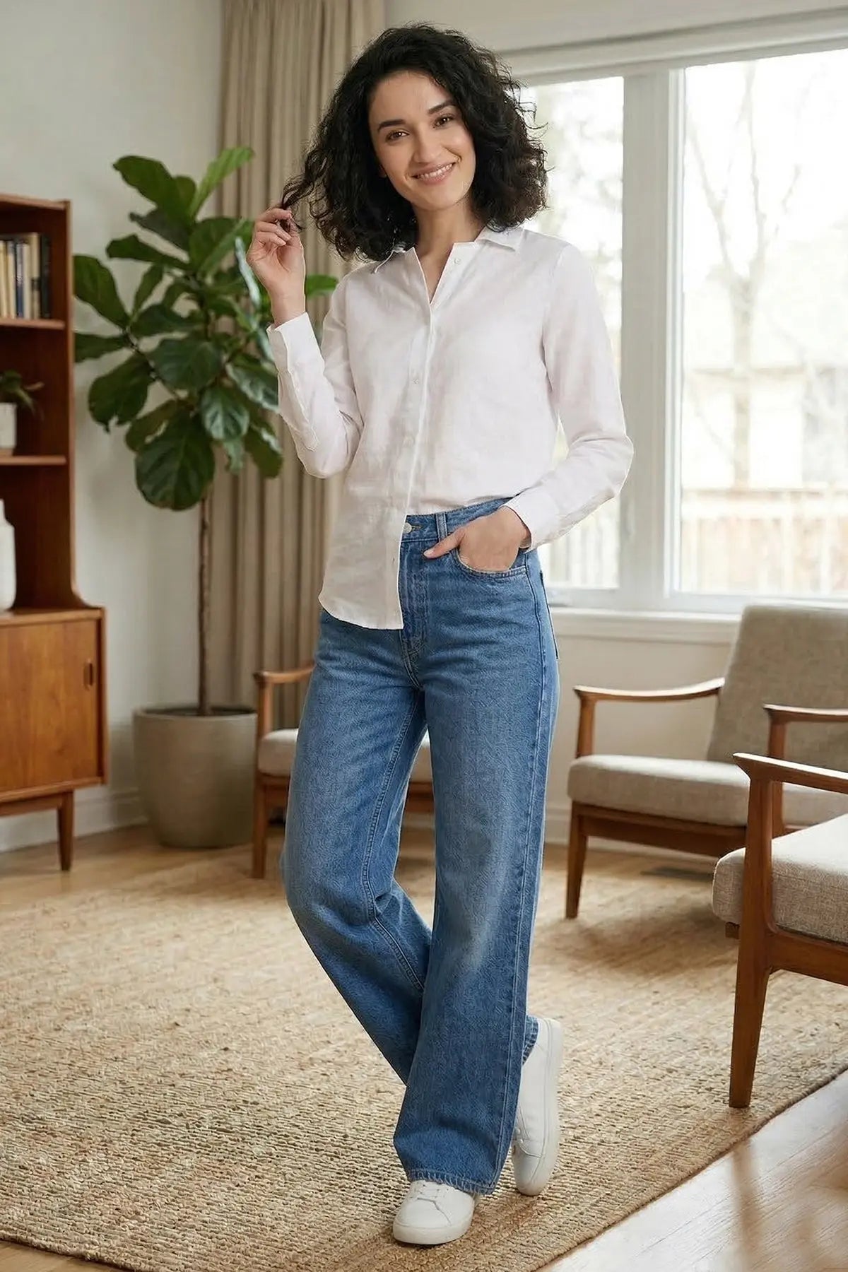 White Cotton Linen Collar Shirt SNEHA B