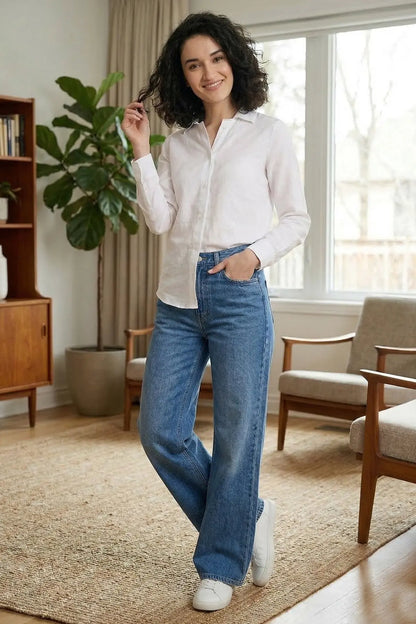 White Cotton Linen Collar Shirt SNEHA B