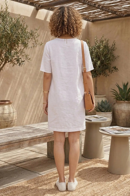White Cotton Linen Loose Dress SNEHA B
