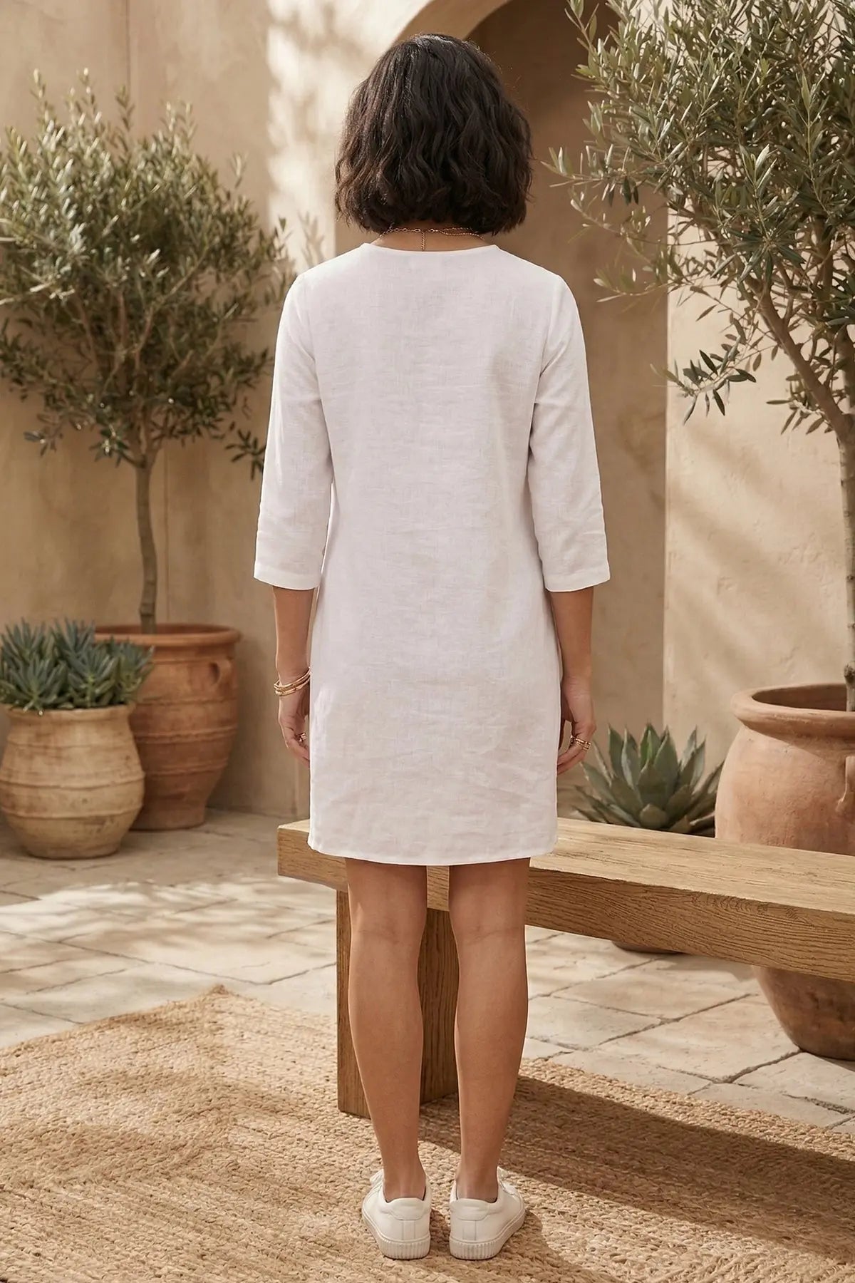 White Cotton Linen Mini Dress SNEHA B