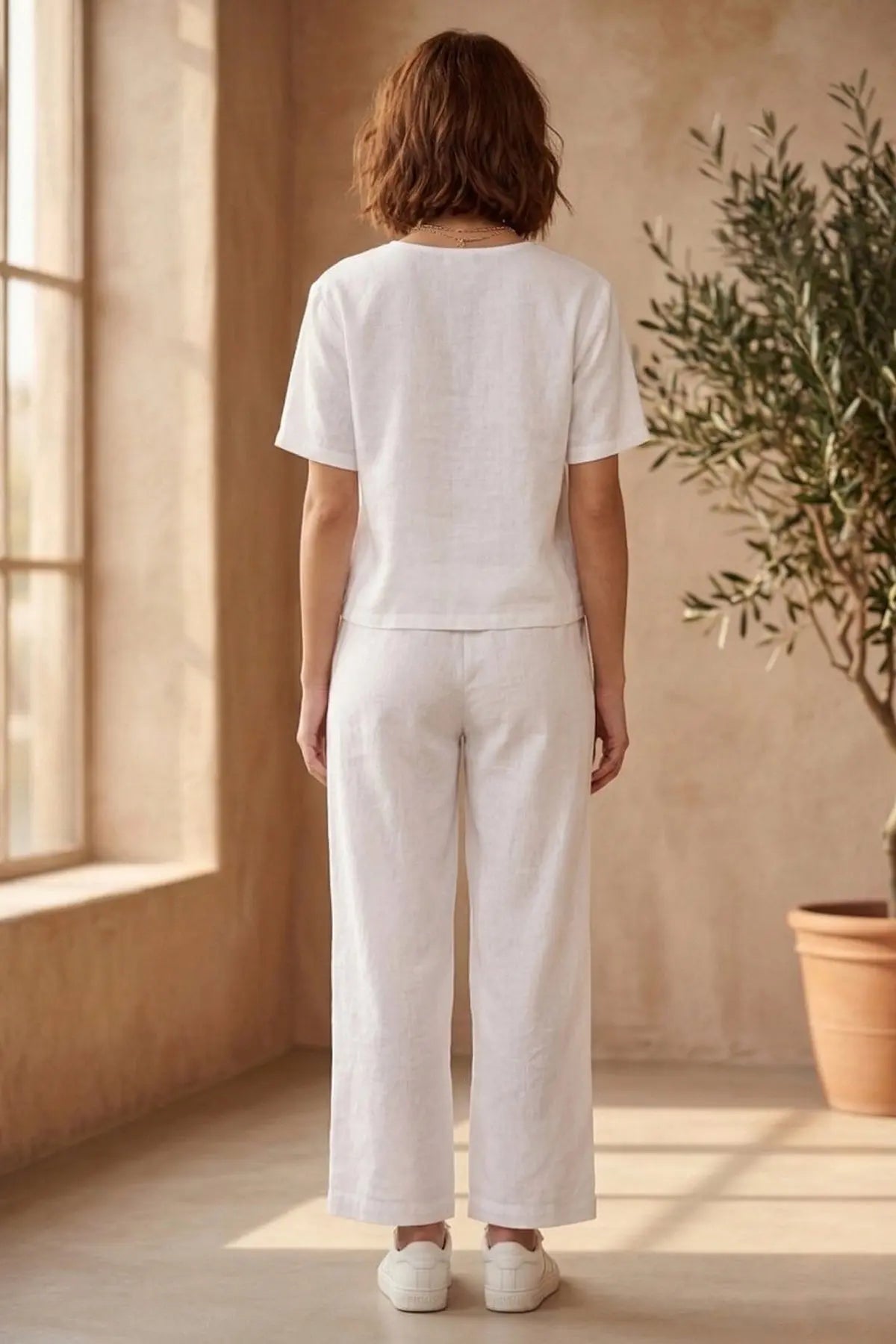 White Cotton Linen Button Top SNEHA B