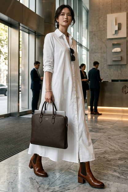 White Cotton Maxi Shirt Dress