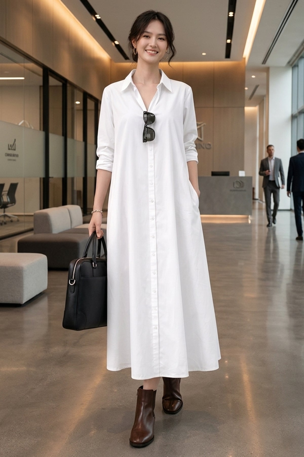 White Cotton Maxi Shirt Dress