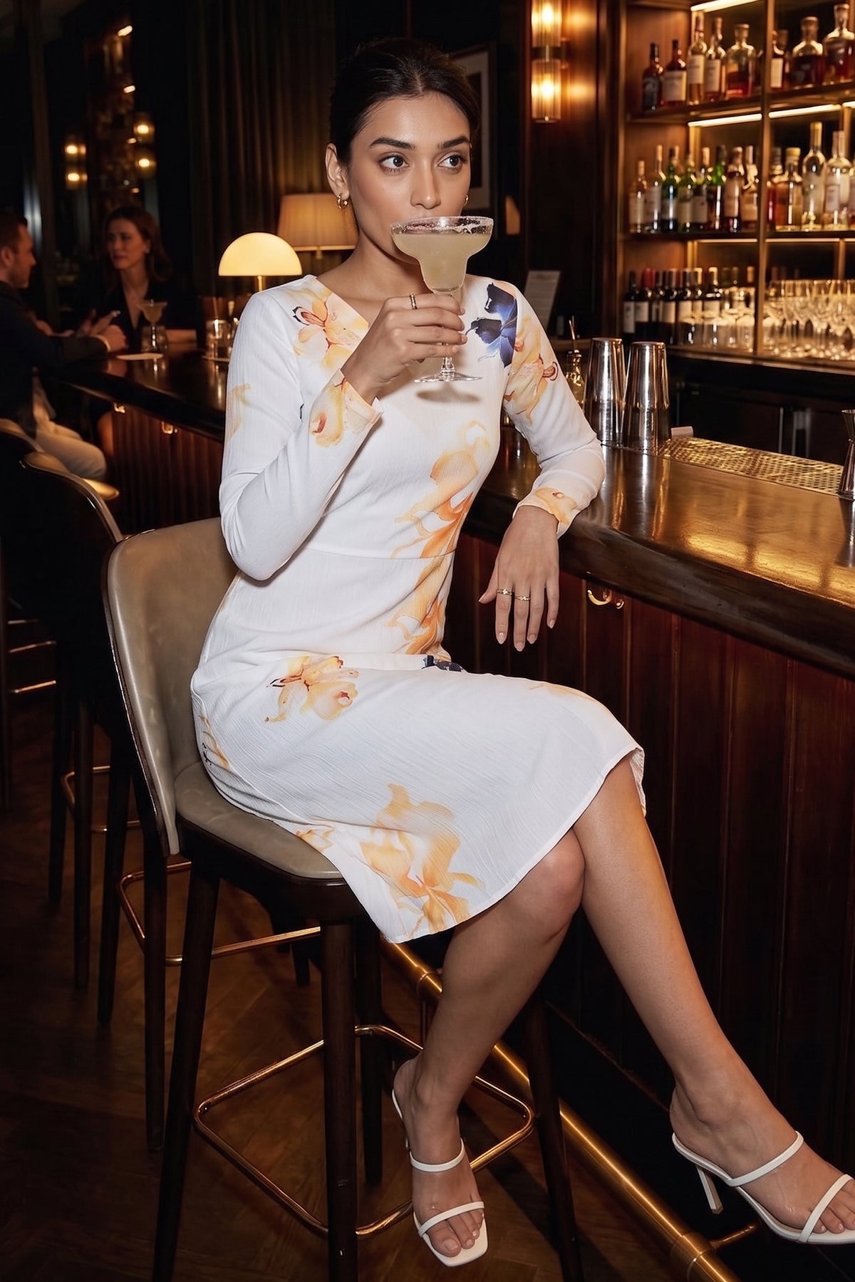 White Floral Print A-Line Dress