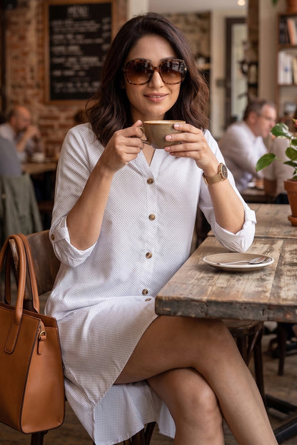 White Polka Dot Oversize Dress
