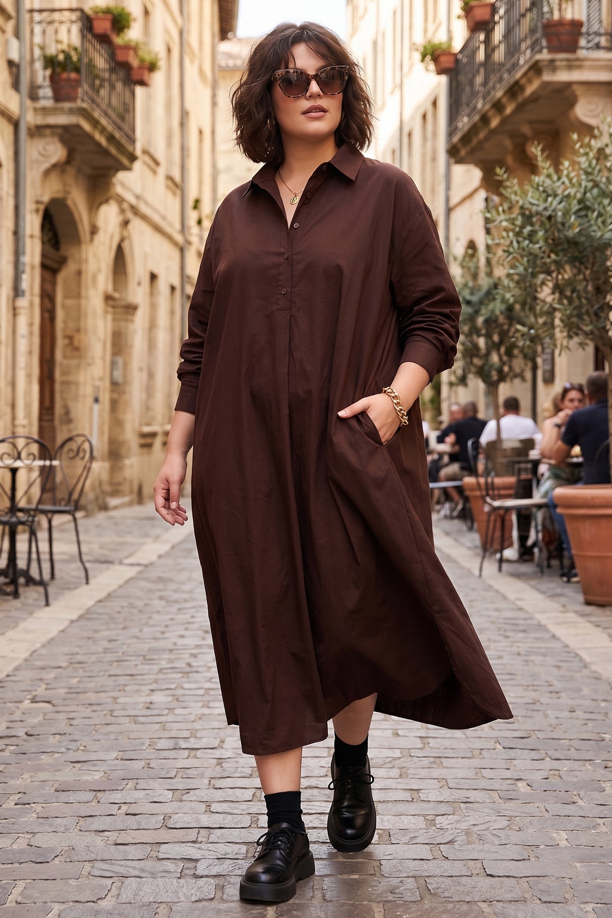 Wine Cotton Cambric Midi Dress