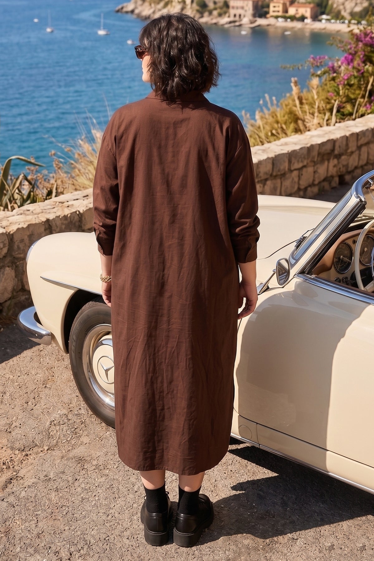 Wine Cotton Cambric Midi Dress