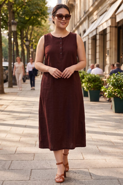 Deep Wine Linen Blend Dress