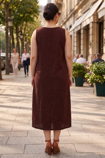 Deep Wine Linen Blend Dress